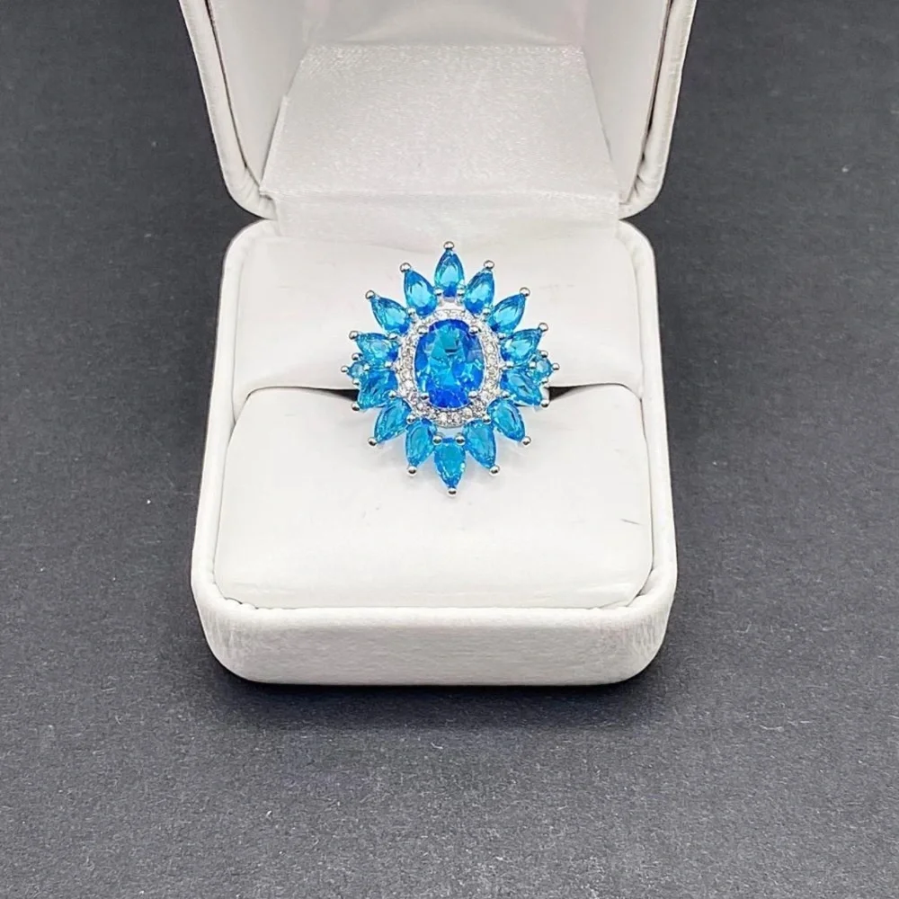 Fashion Jewelry Blue Floral Design Ring